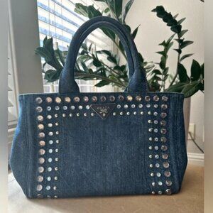 Prada Denim Studded Bijoux Shoulder Bag